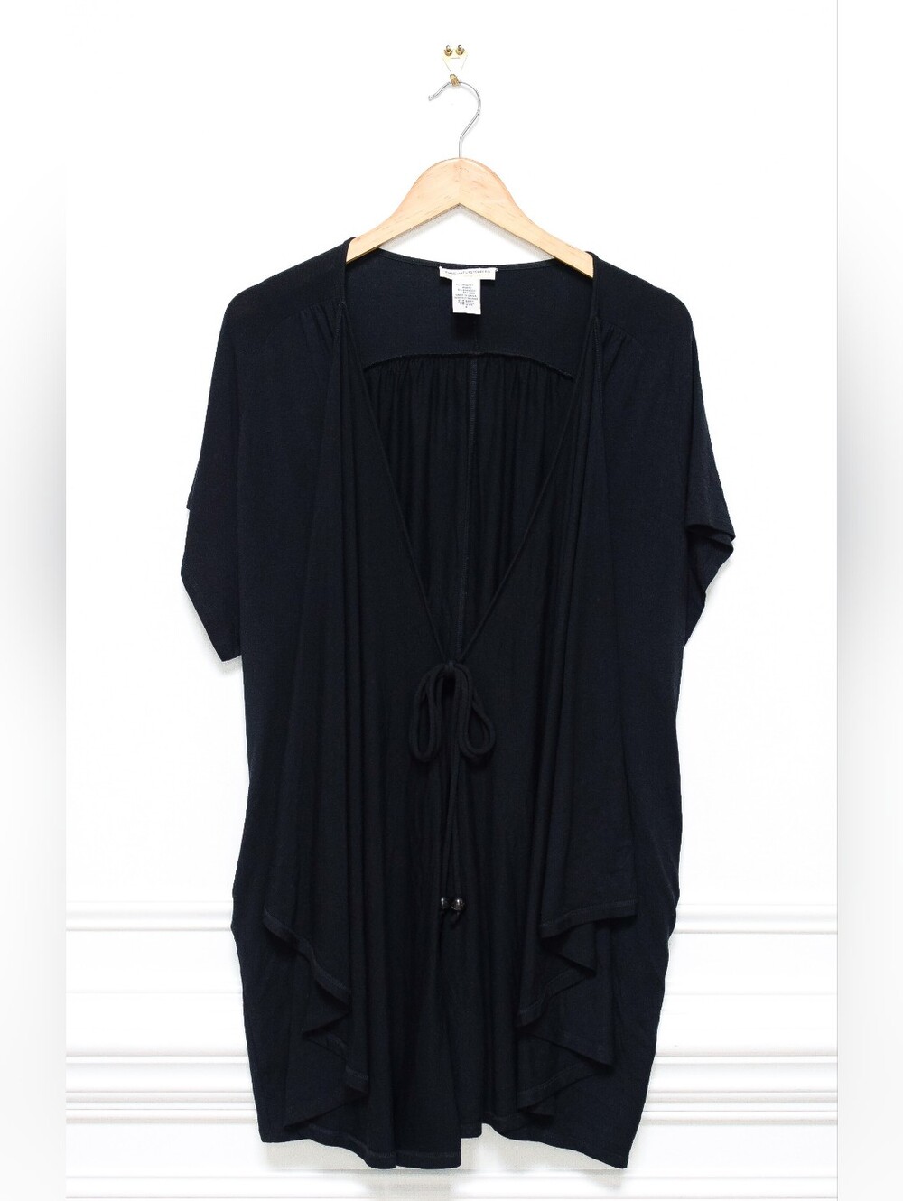 Diane Von Furstenberg Black Swim Coverup Tie Front Kimono Pockets Size S Resort